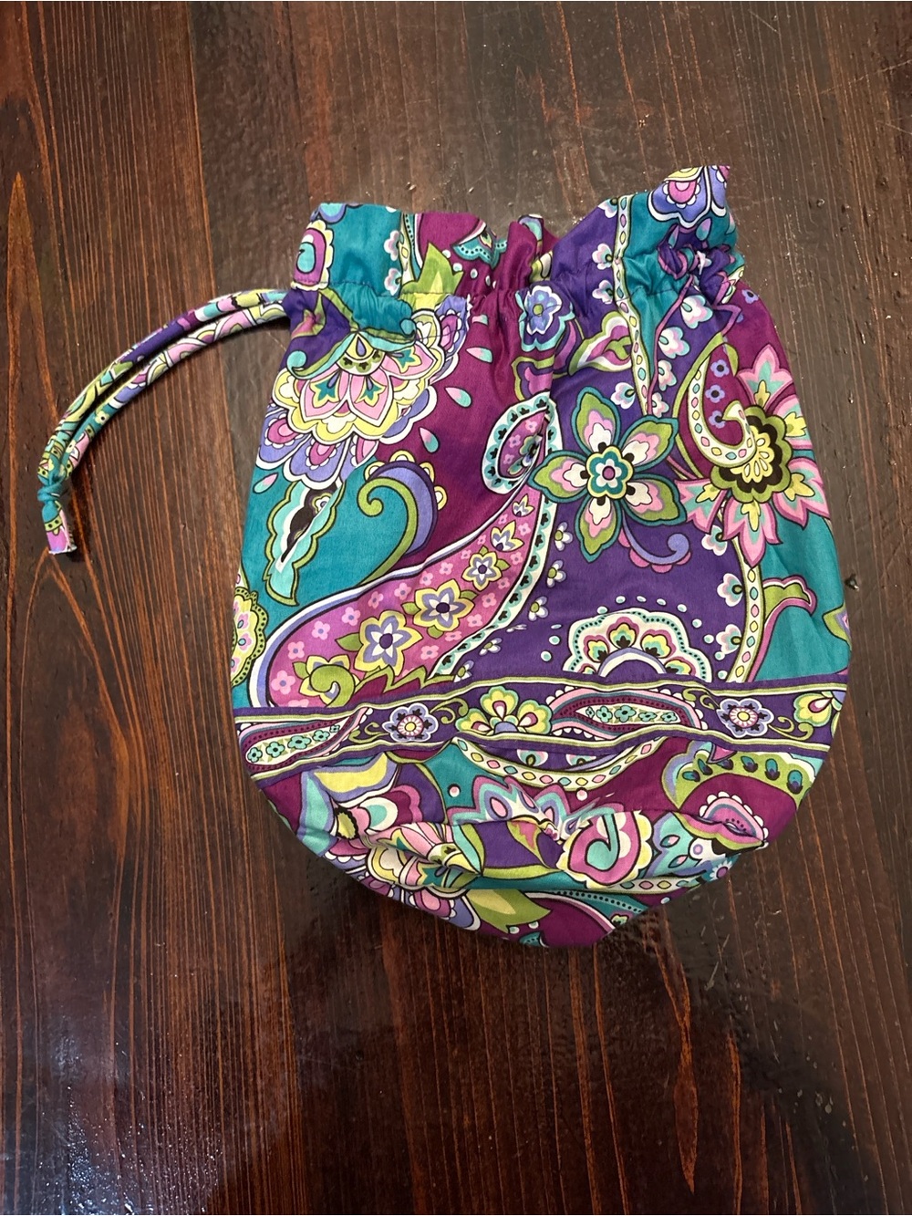 Vera Bradley Purple Teal Paisley Drawstring Cosmetic Bag